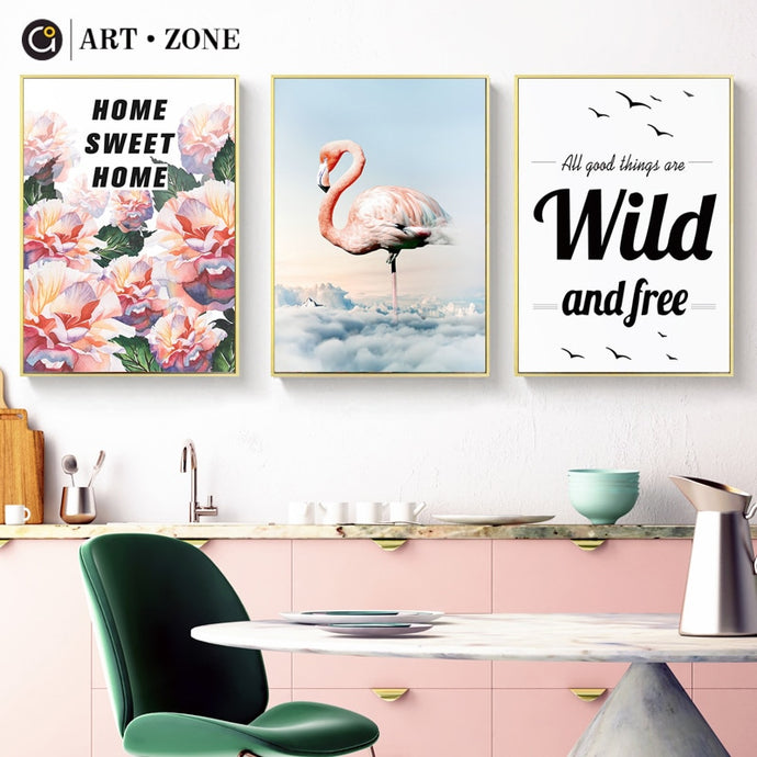 Flamingo Art Painting Nordic Wild And Free Letter Canvas Painting Wall