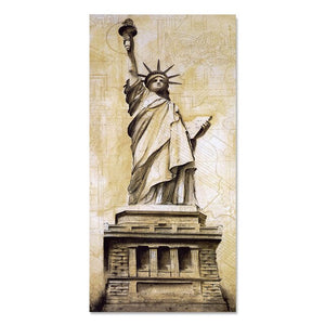 Statue Liberty Retro Painting Empire Building Wall Art