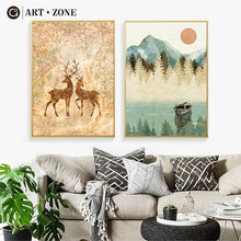 Load image into Gallery viewer, Sika Deer Landscape Painting Dusk Art Retro Wall Print Painting